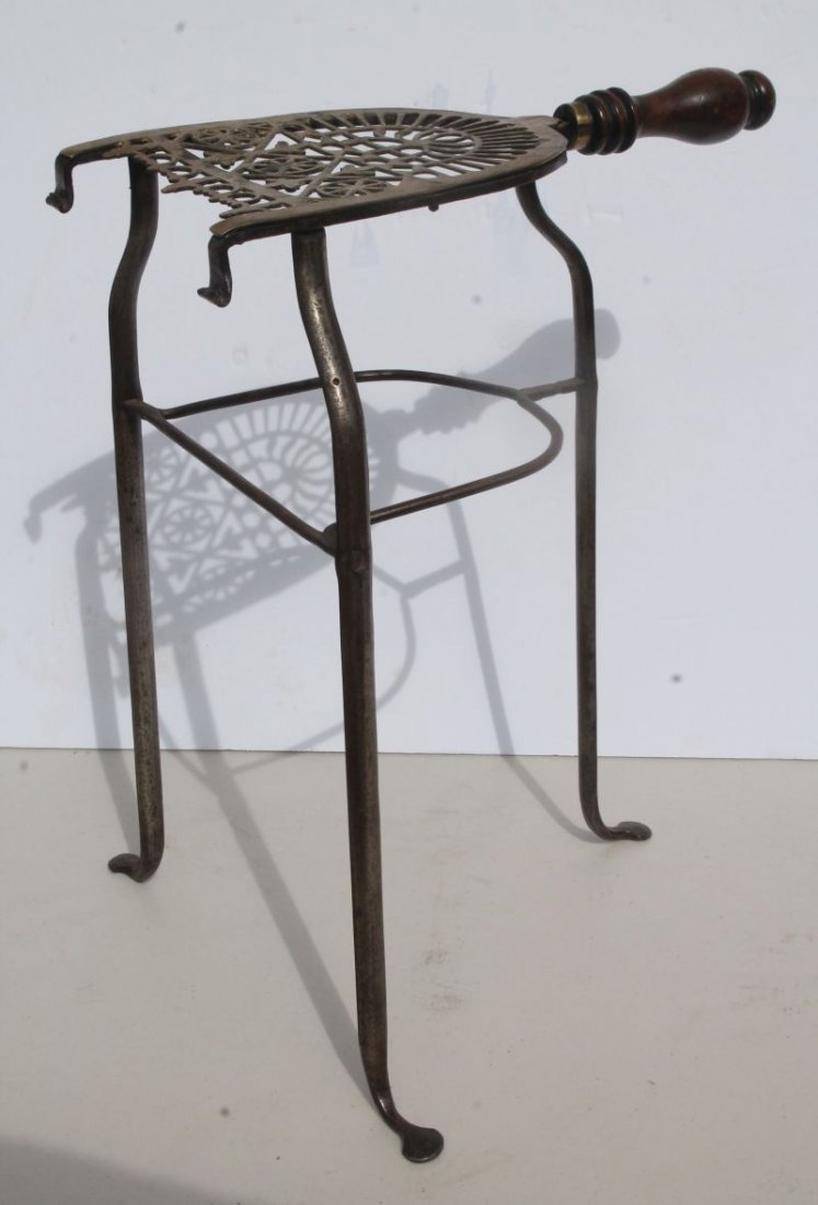 Late 18thC English brass & iron trivet/footman sgnd w (1 of 3)