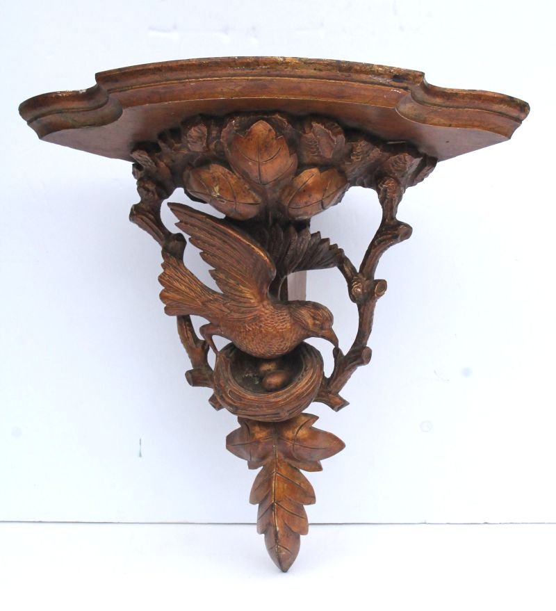 Fine 19thC Black Forest carved walnut corner shelf (1 of 2)