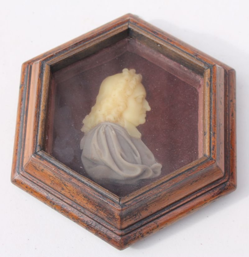 18thC wax profile portrait of Rev. John Wesley attrib (1 of 3)