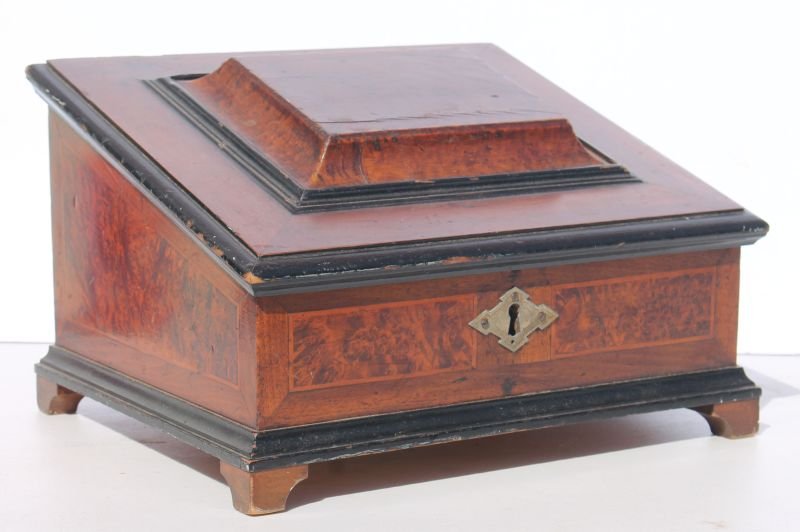 early 19thC birdseye maple/burl slanted box w raised (1 of 5)