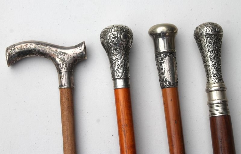lot of 4 antique canes w silver heads incl 3 w sterling (1 of 5)