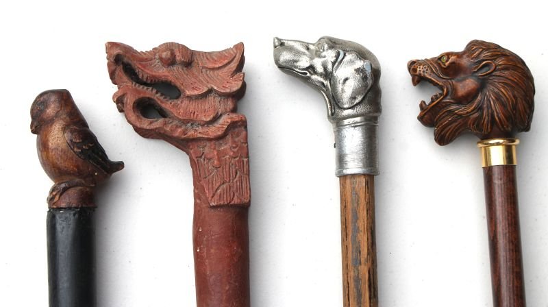 lot of 4 antique animal headed canes incl 39" wooden (1 of 6)