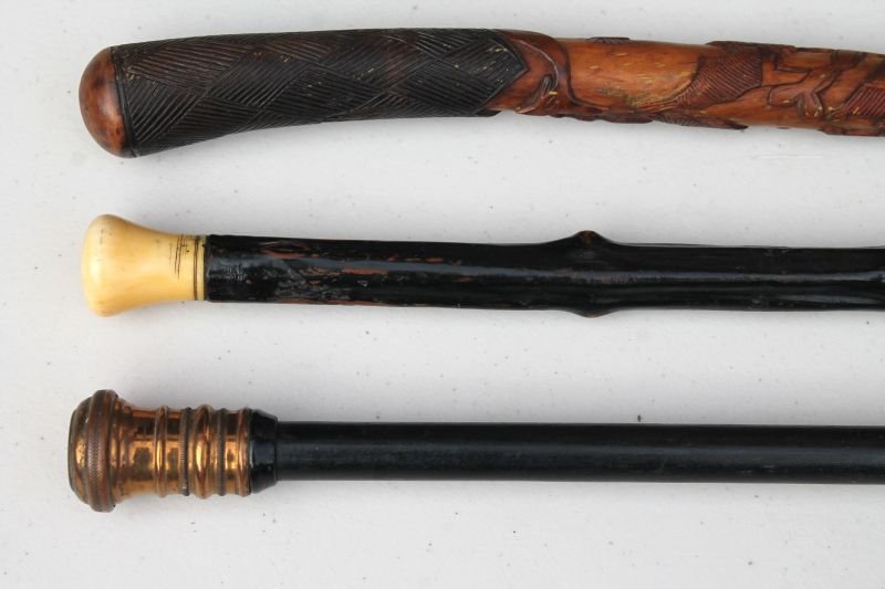 lot of 3 antique canes incl shillelagh & multi carved (1 of 5)