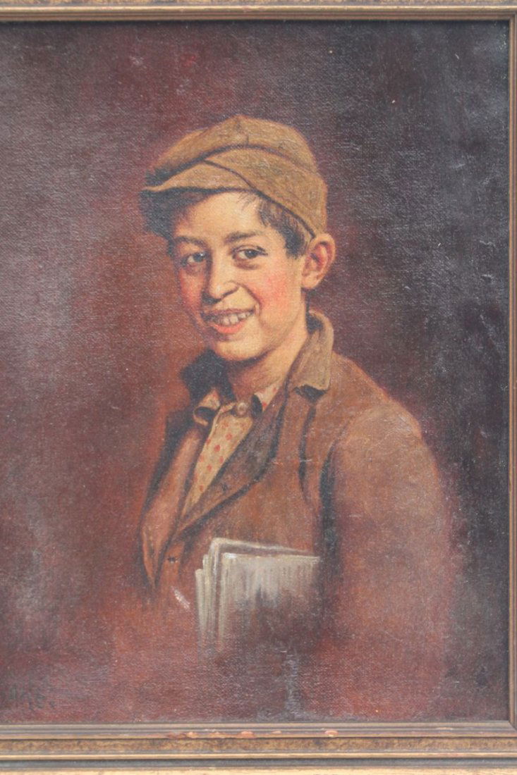 sgnd Shakes(?) 10"x8" o/c of a "News Boy" - School of (1 of 3)