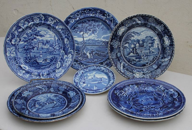 lot of 8 early 19thC Historical Blue china plates incl (1 of 10)