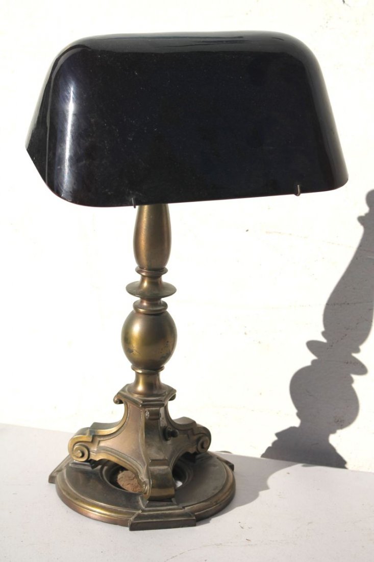 Antique sgnd Emeralite desk lamp w rare amber colored (1 of 5)