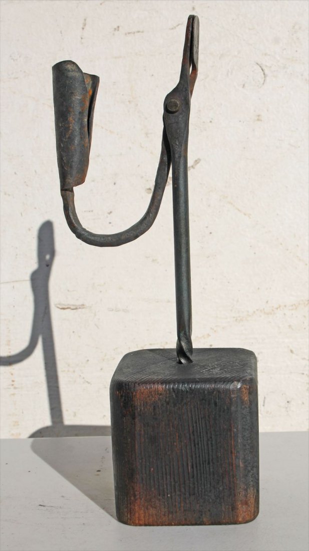 ca 1750 American wrought iron rush light in old black (1 of 2)
