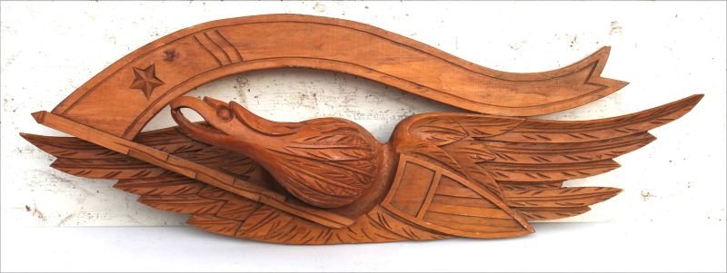 Mid 20thC Bellamy style carved pine eagle - 29" wide (1 of 2)