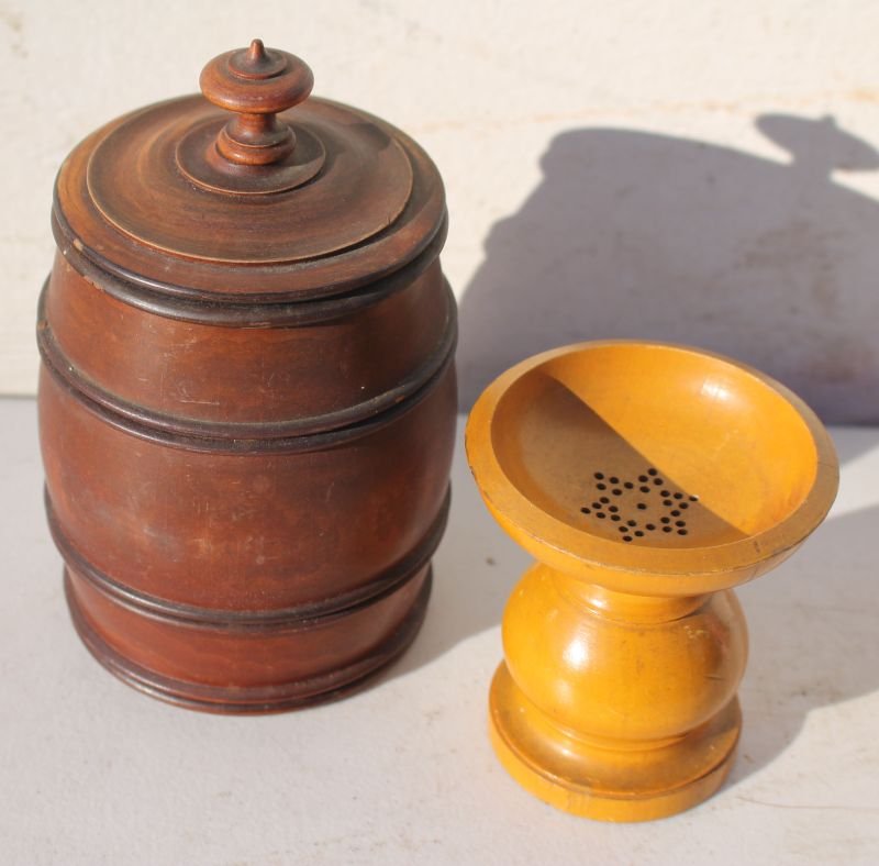 antique treen lot incl sgnd W.H. Lowell 3 1/2" ponce (1 of 4)