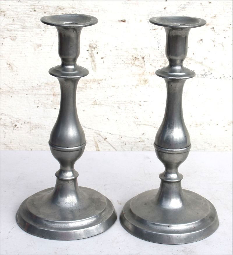 Fine pr of period pewter 9 3/4" candlesticks (1 of 2)