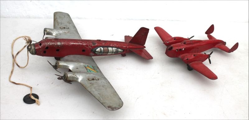 lot of 2 antique toy airplanes - 1 w Marx label - 14" & (1 of 3)