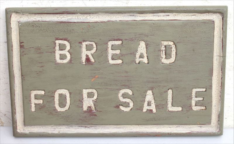 antique "Bread for Sale" carved & orig painted sign - (1 of 2)