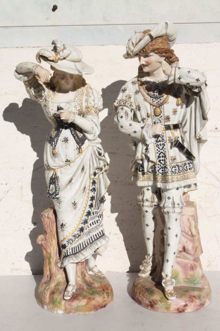 lg pr of antique German bisque well dressed man & woman (1 of 2)