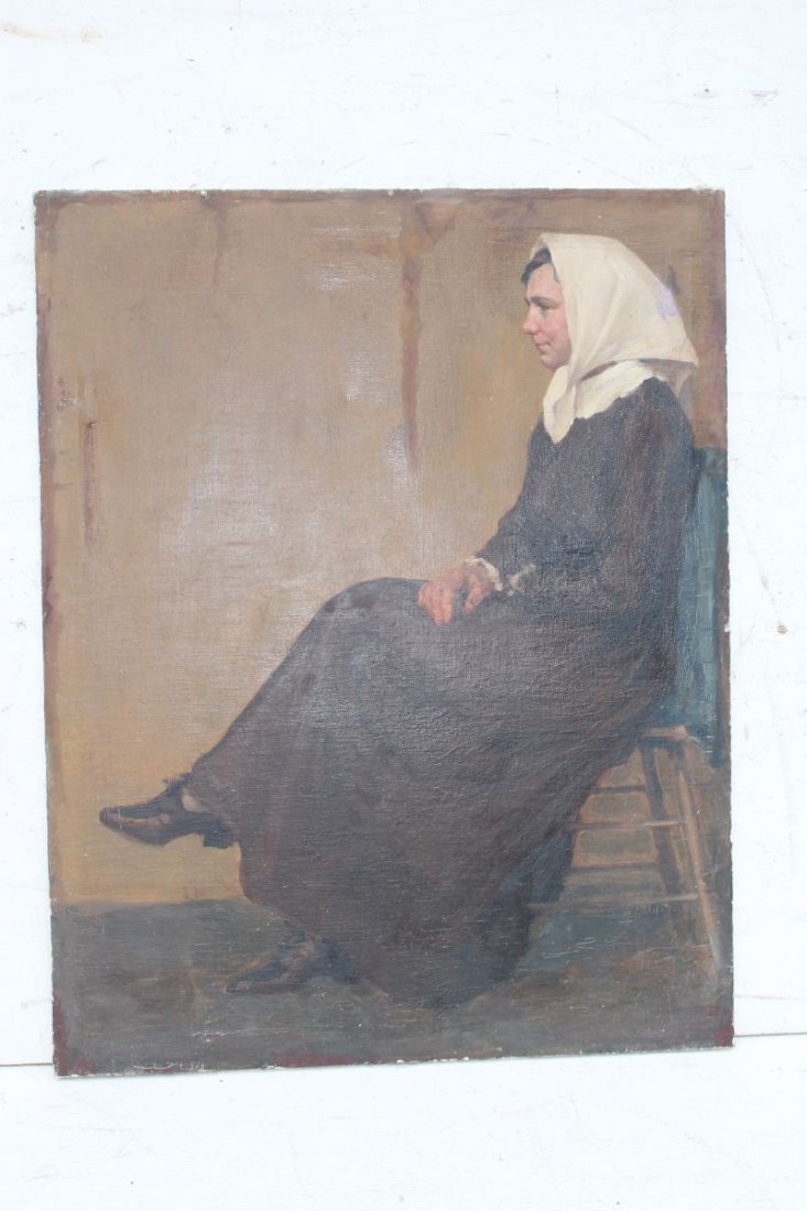 lg 37"x29" o/c portrait of a woman in a rocking chair: lg 37"x29" o/c portrait of a woman in a rocking chair