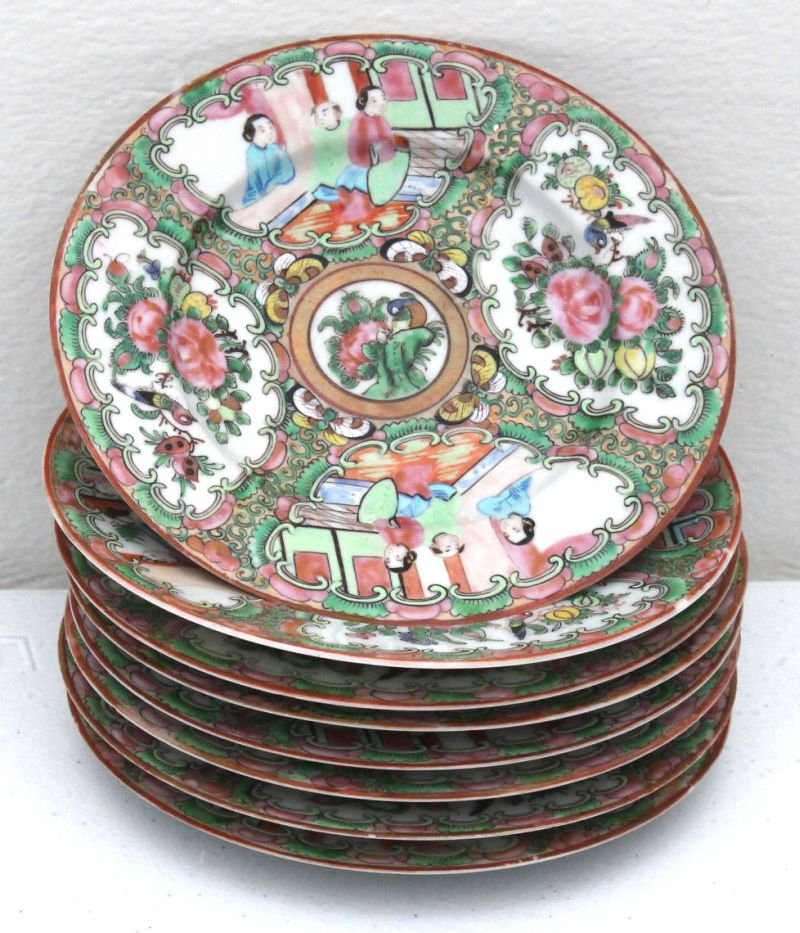 set of eight 19thC Rose Medallion 6" plates (1 of 3)