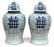 pr Chinese porcelain covered jars w hnd ptd blue &