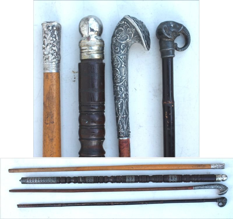 lot of 4 antique walking sticks w silver tone handles - (1 of 10)