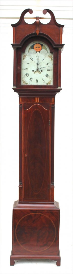 Fine 18thC Chippendale period mahog grandfather's clock (1 of 7)