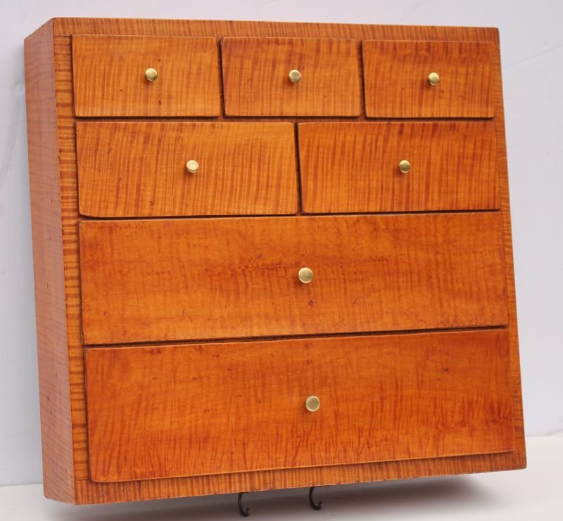 Antique tiger maple 7 drawer hanging wall cabinet - 18 (1 of 2)