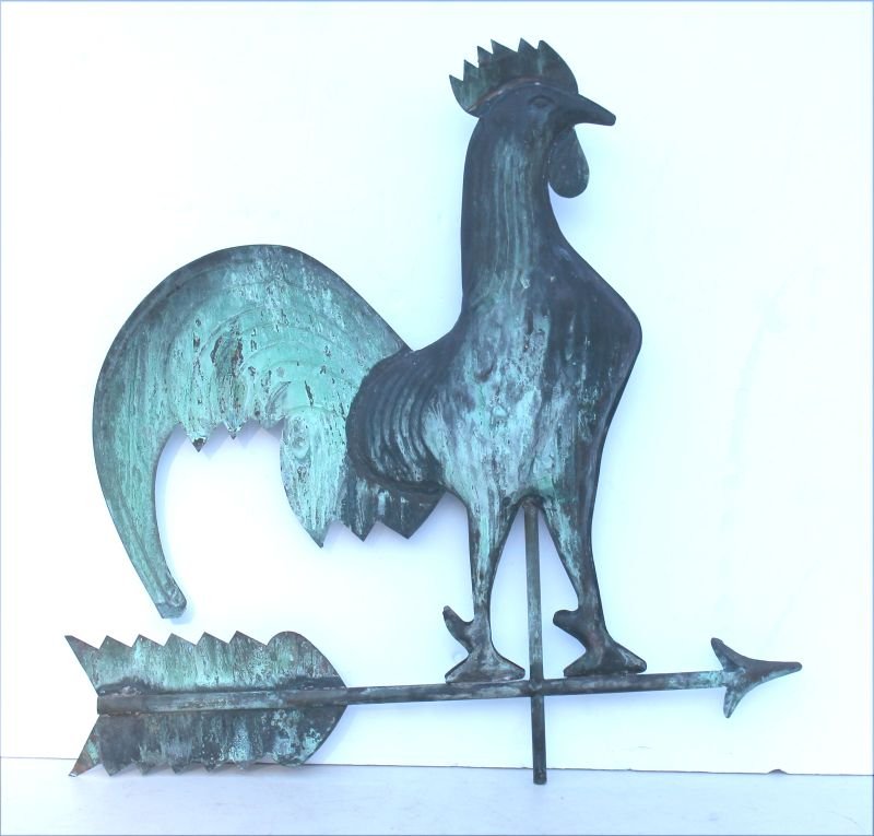 Mid 20thC copper rooster on arrow weathervane from a NH (1 of 2)
