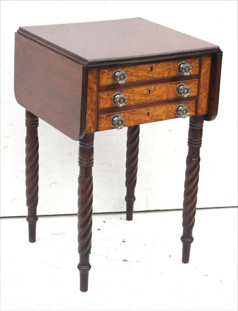 period Sheraton ca 1810 beautiful flame birch 3 drawer (1 of 2)