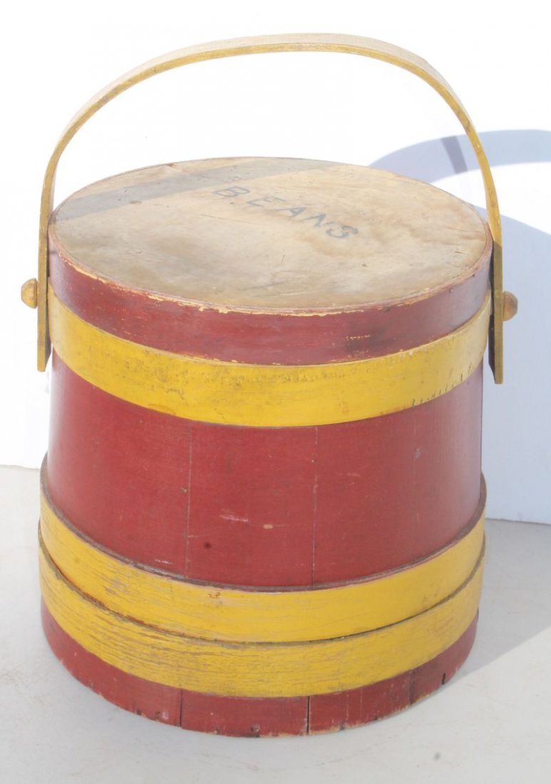 19thC Shaker "Beans" firkin in very desirable red & (1 of 3)