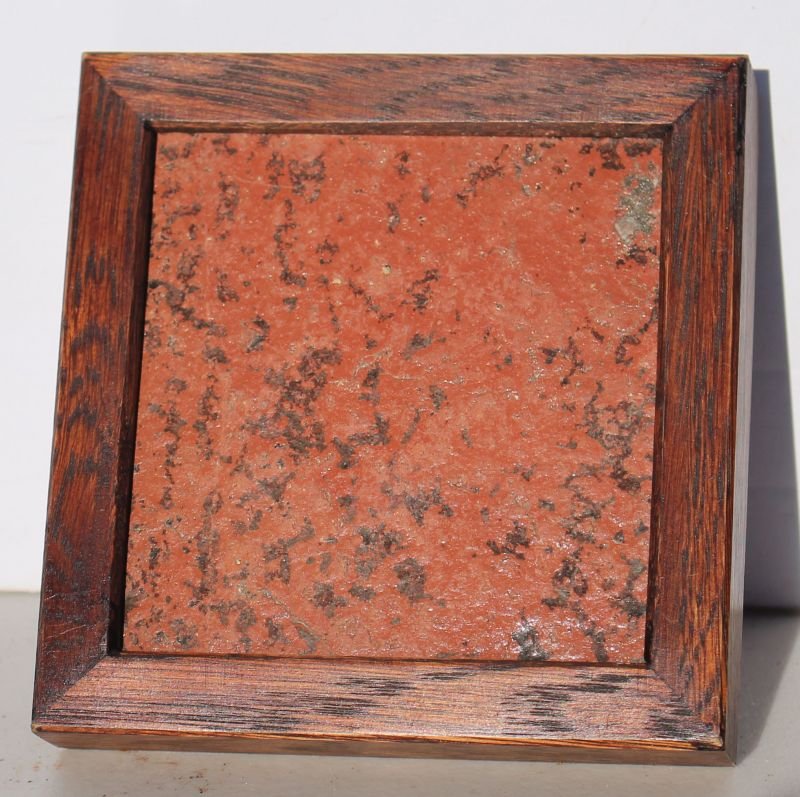 sgnd Grueby modeled red glaze pottery tile paperweight (1 of 3)