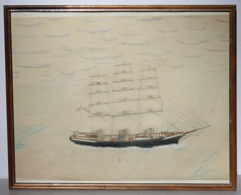 Antique 15"x19 1/2" sight size w/c & graphite drawing (1 of 2)