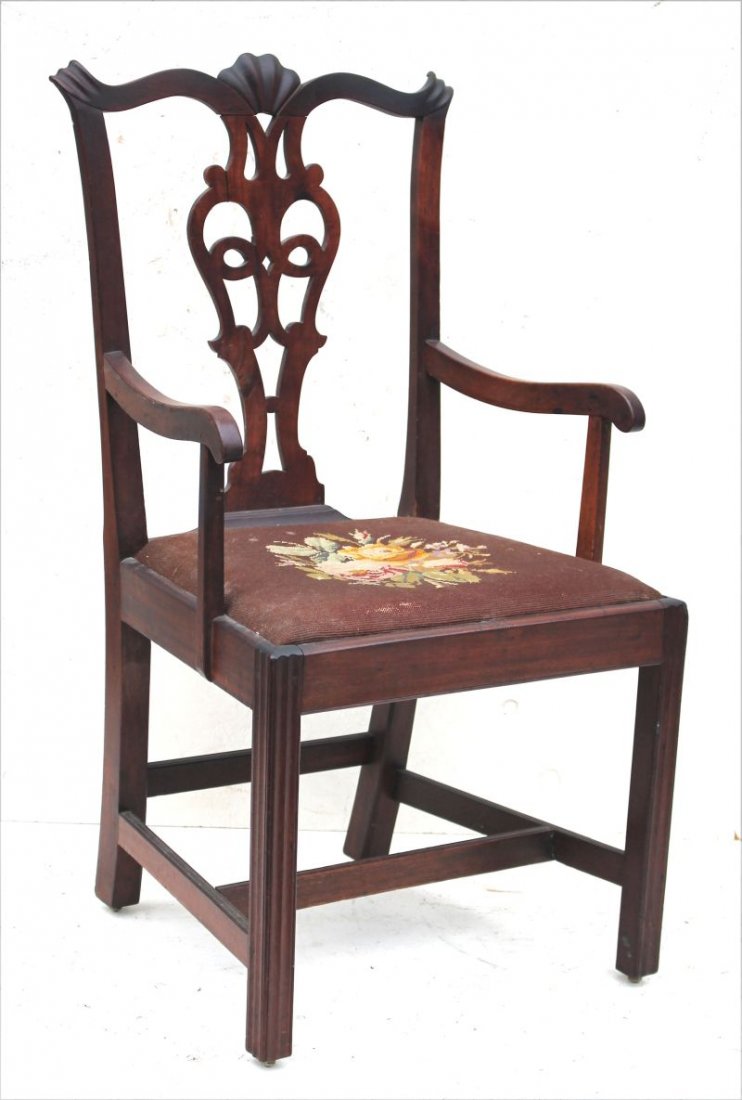 Period Chippendale ca 1780 mahog armchair in all orig (1 of 3)