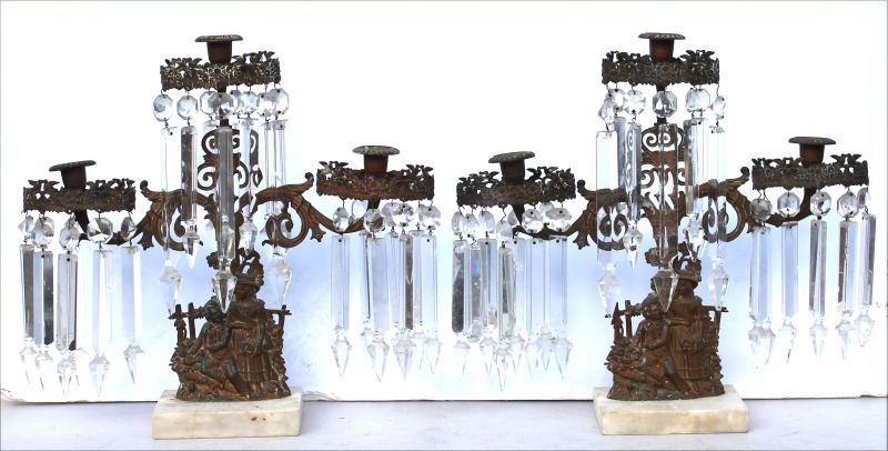 pr of ca 1860's girandoles on marble bases w large (1 of 3)