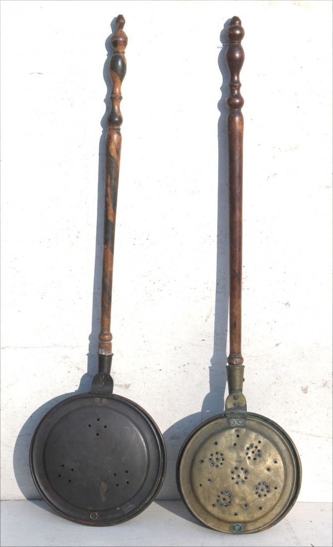 lot of 2 18thC bedwarmers - 1 w unusual grain painted (1 of 5)