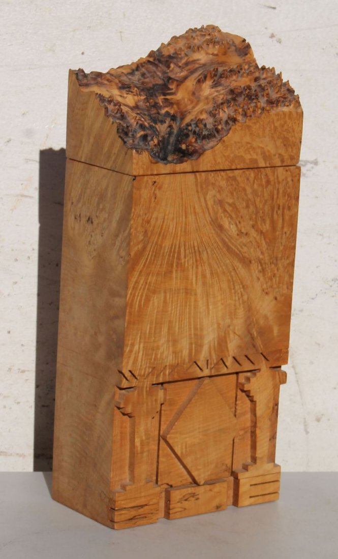 Unusual mid 20thC figured maple box made by Michael (1 of 3)