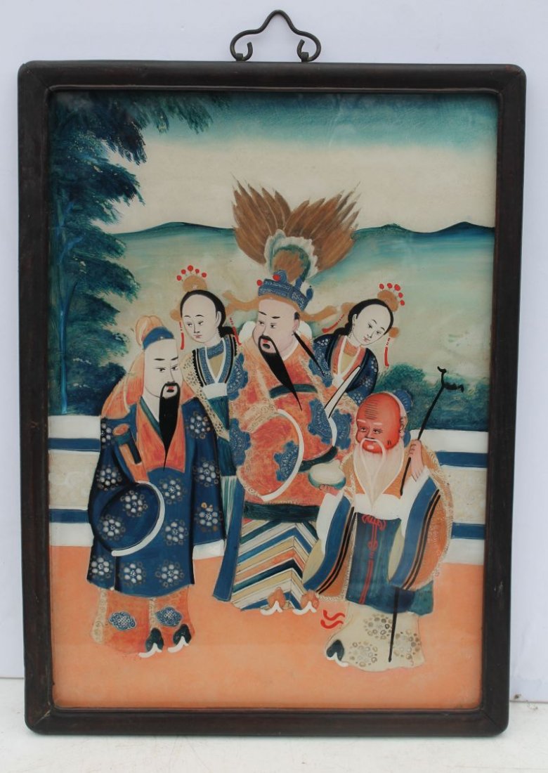 19thC Chinese reverse painting on glass of a courtyard (1 of 1)