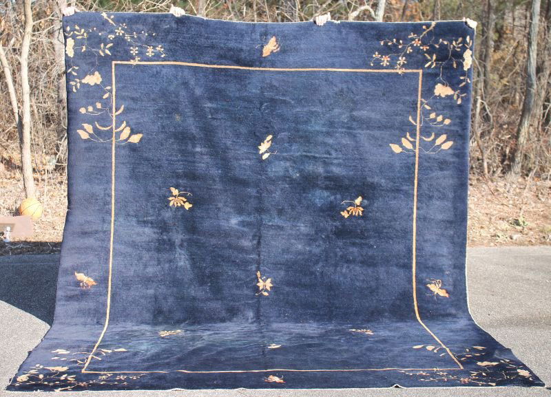 9'x11'6" antique Chinese dark blue Oriental rm size rug (1 of 1)