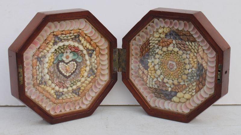 Fine 19thC Sailor's dbl Valentine in inlaid mahog (1 of 5)