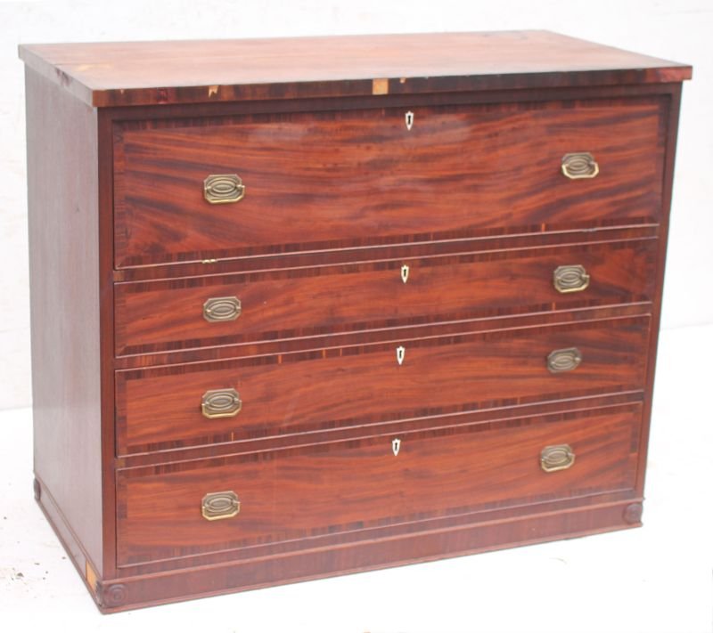 barn found period Federal ca 1800 4 drawer CT or NY: barn found period Federal ca 1800 4 drawer CT or NY State inlaid chest w bone escutcheons (needs restoration) - 42" case width x 36" tall
