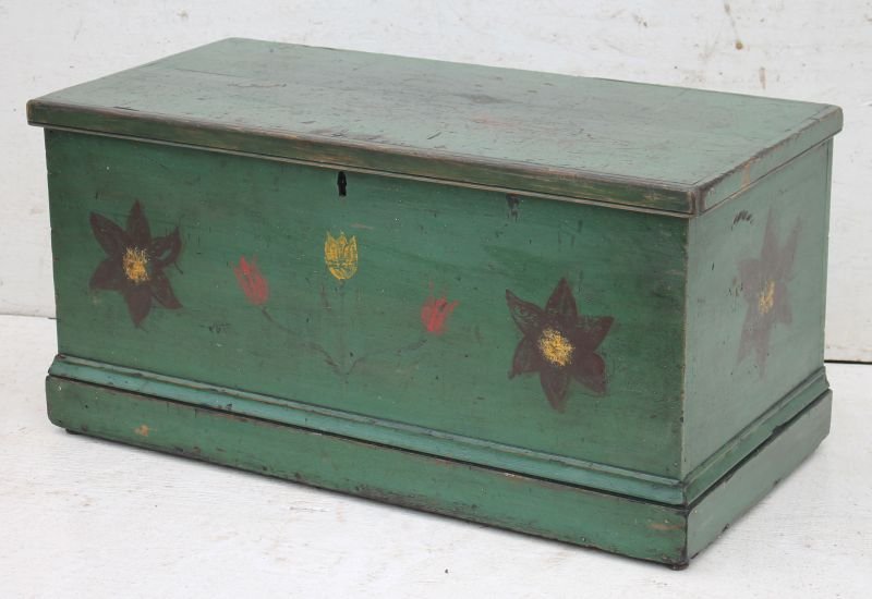 ca 1820 PA pine rare tulip dec blanket chest featuring (1 of 4)