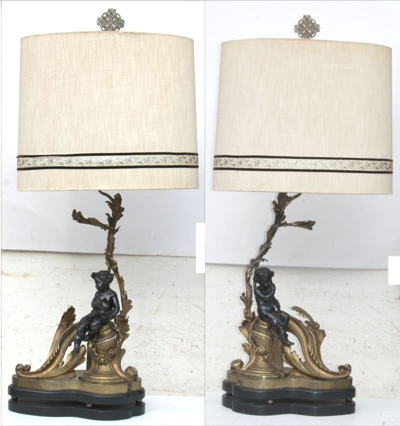 wonderful pr of early 20thC large bronze lamps w (1 of 5)