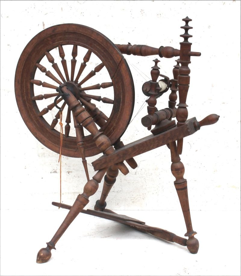 18thC spinning wheel from an early CT home - featuring: 18thC spinning wheel from an early CT home - featuring stamped dec & initials JC - 33 1/2" tall