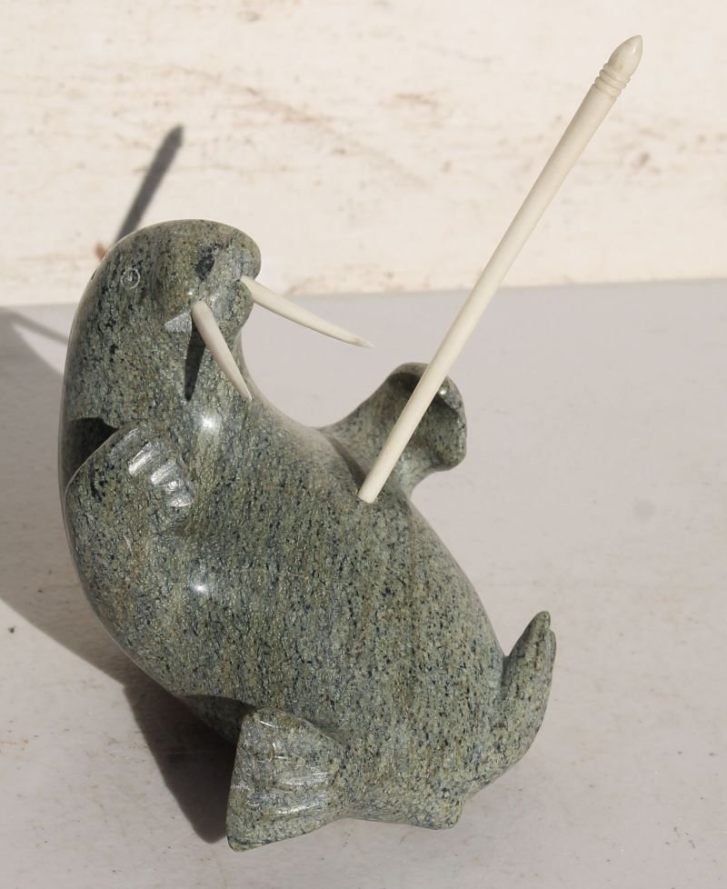Inuit stone carving of a slain seal - 4" long: Inuit stone carving of a slain seal - 4" long