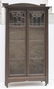 carved oak Art Nouveau leaded glass double sliding door