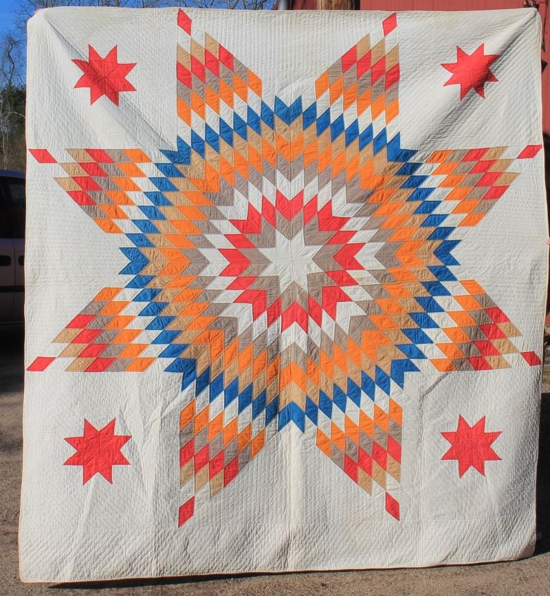 antique "Texas Star" pattern MA made quilt sgnd by the (1 of 2)