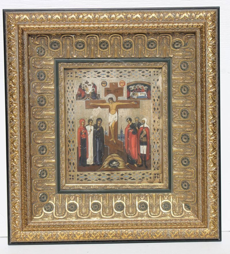 19thC Russian Orthodox Icon depicting the Crucifixion (1 of 3)
