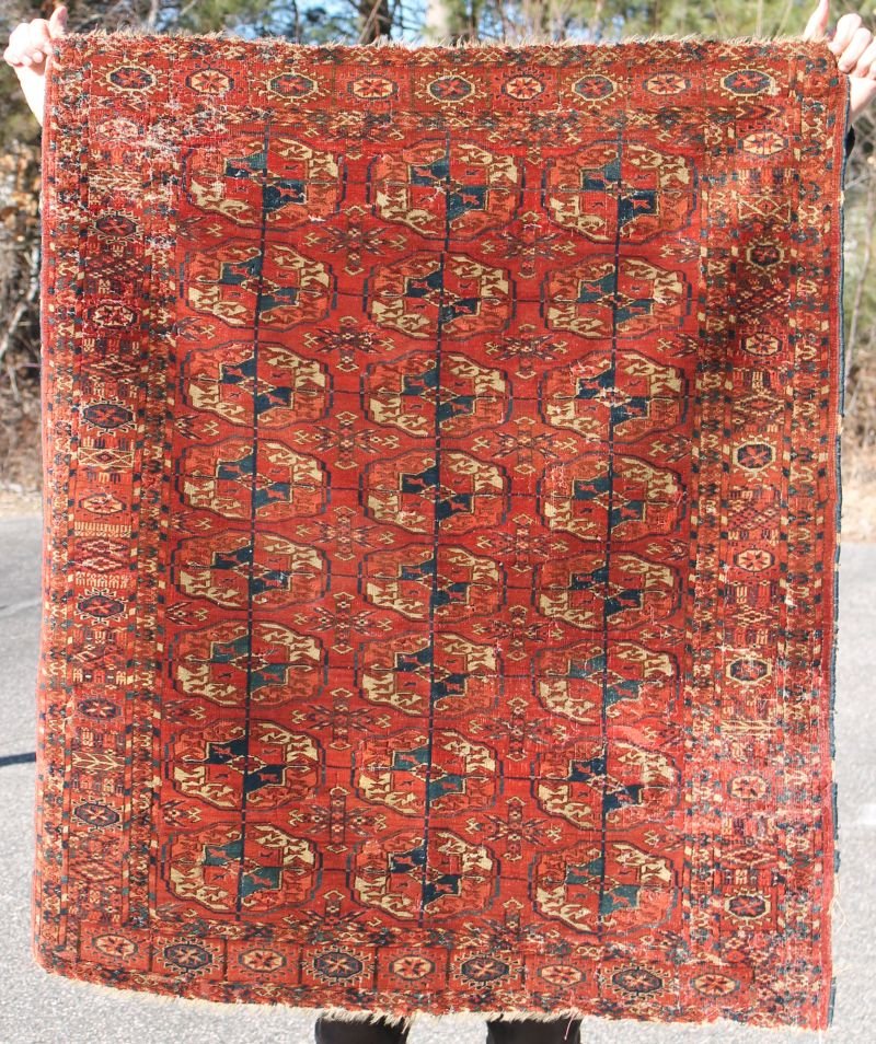3'3"x3'10" 19thC Tekke Bokhara Oriental area rug (1 of 1)