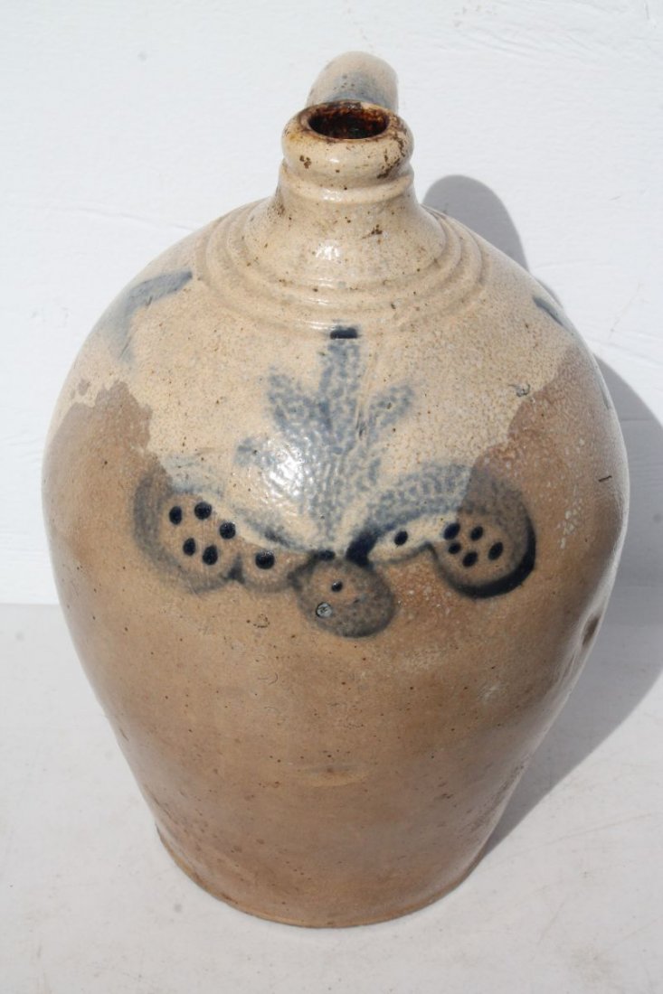 late 18th/early 19thC stoneware jug w cobalt floral & (1 of 3)