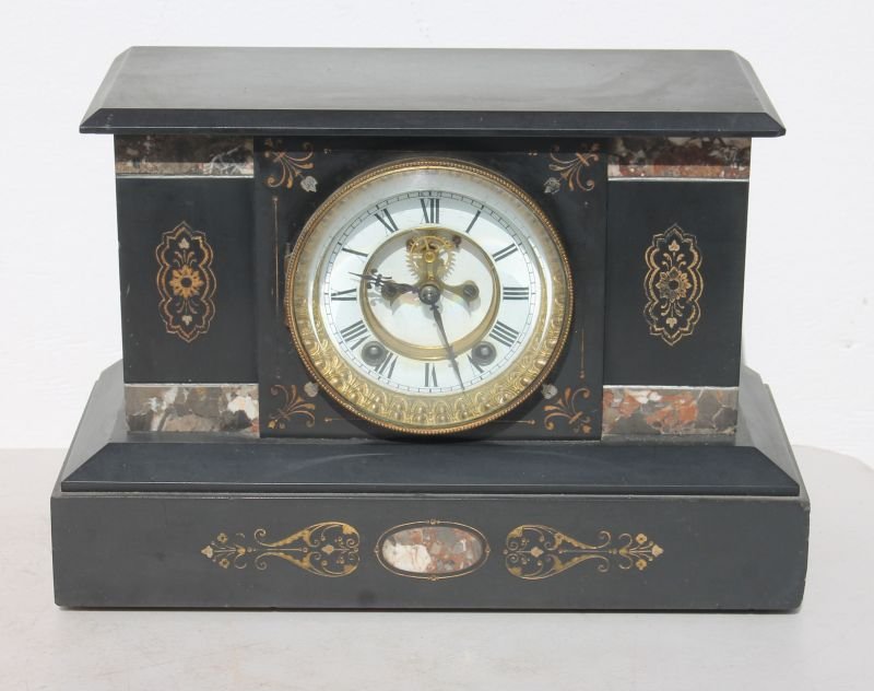 antique Ansonia slate clock w outside escapement & (1 of 3)