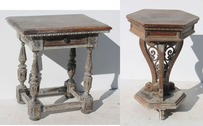 lot of 2 highly carved antique Continental tables - 1 w (1 of 5)