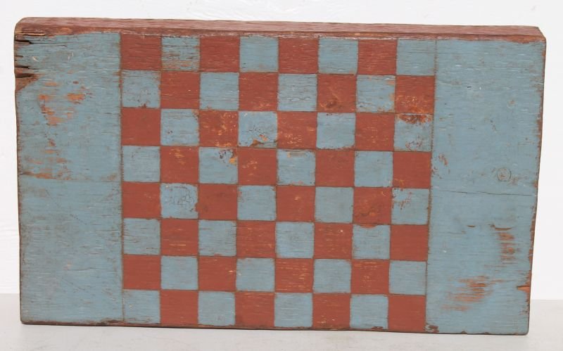 antique orig blue & red painted gameboard w slide open (1 of 3)