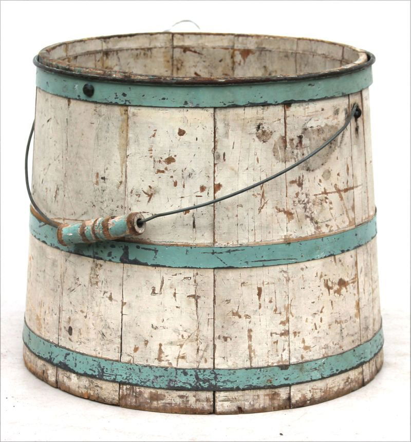 antique firkin bucket in orig oyster white paint w (1 of 2)