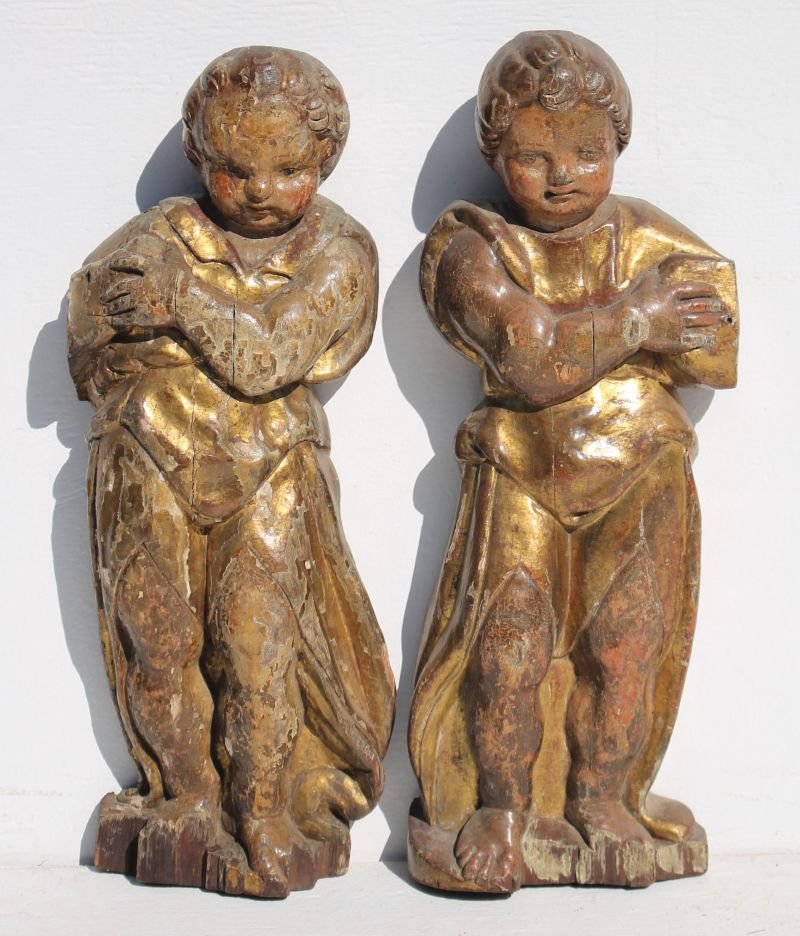 pr of antique wood carved gilded & polychrome painted (1 of 3)